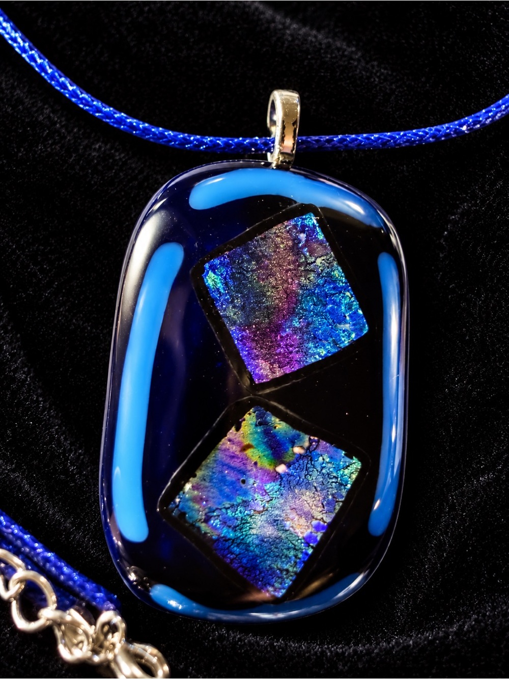 Blue Glass Pendant on Blue Cord